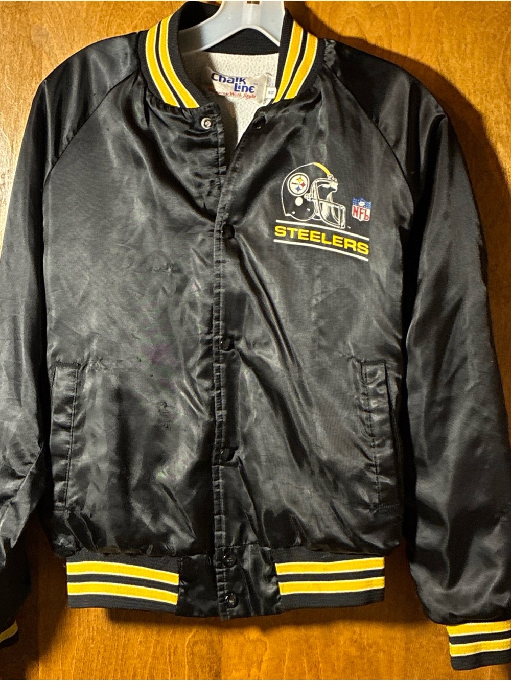 Chalk Line Vintage Steelers Satin Jacket Boys 18/20 Black Retro*See Description